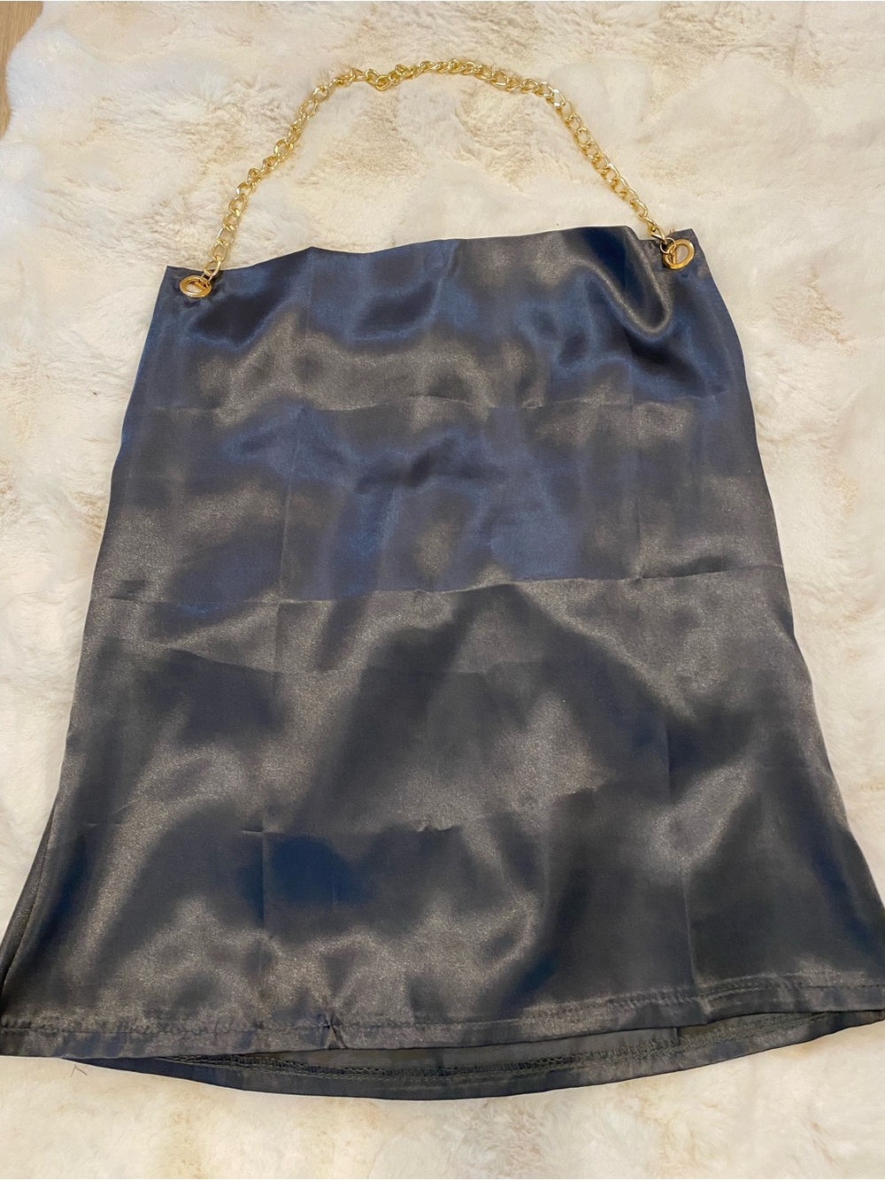Satin A-Line blouse with Gold Chain Detail - Black